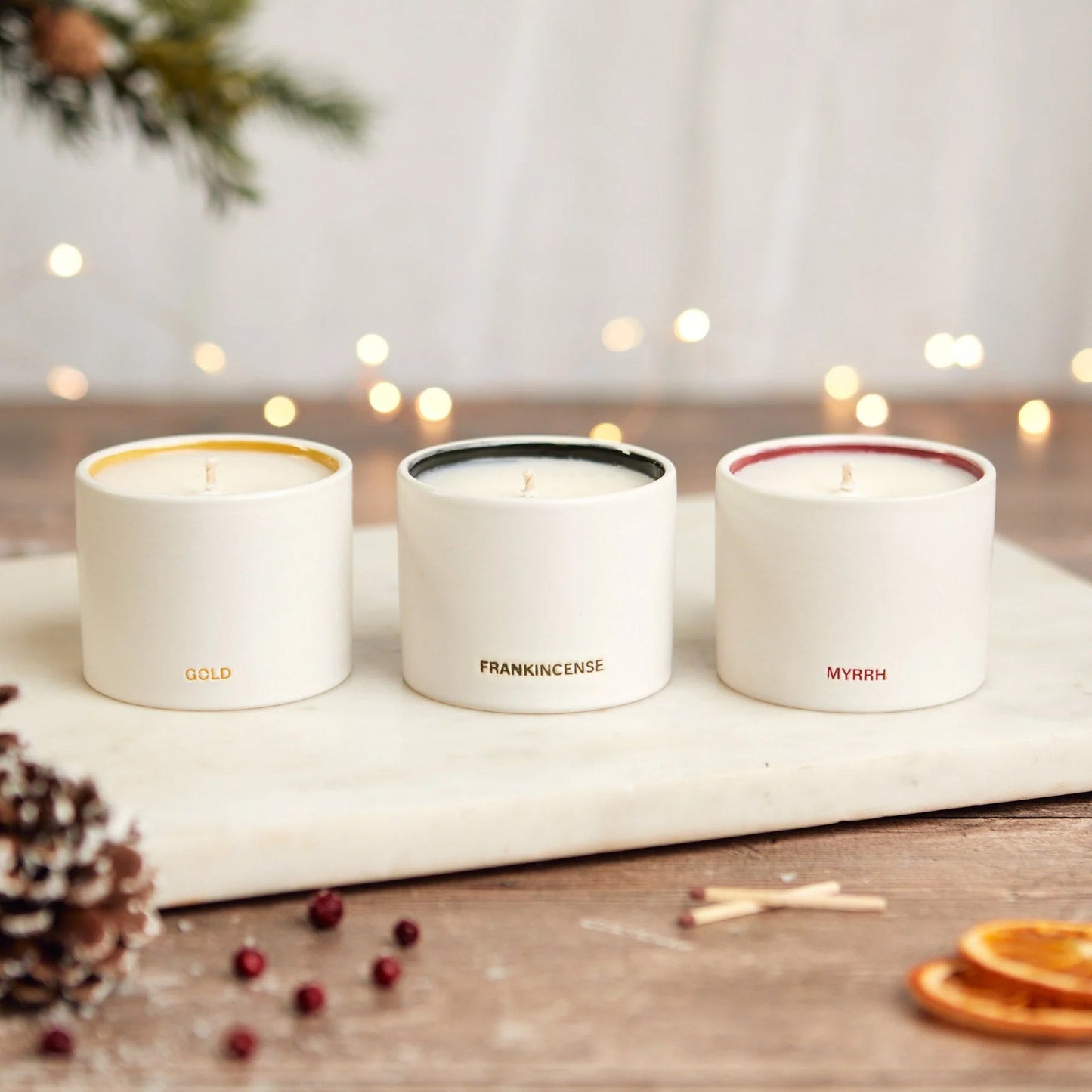 Candle Trio | Gold Frankincense and Myrrh Candle Zesty Lemons 