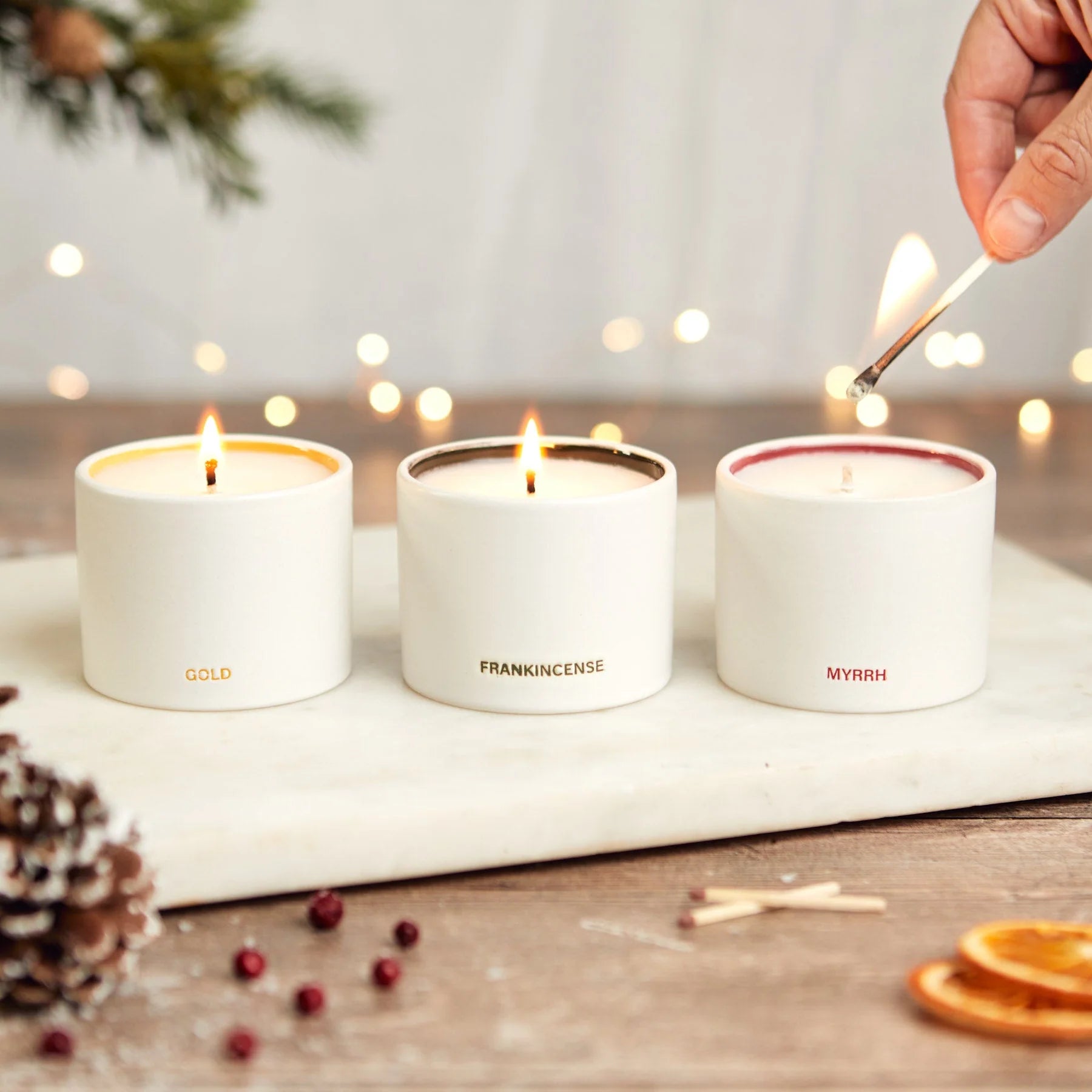 Candle Trio | Gold Frankincense and Myrrh Candle Zesty Lemons 