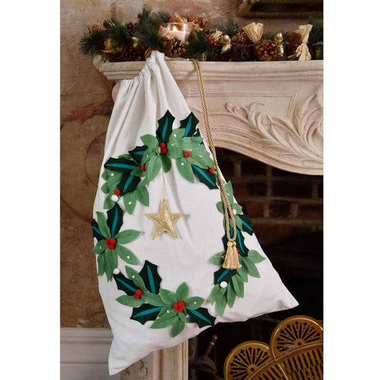 Christmas Sack | Holly Wreath Christmas Sack Powell Craft 