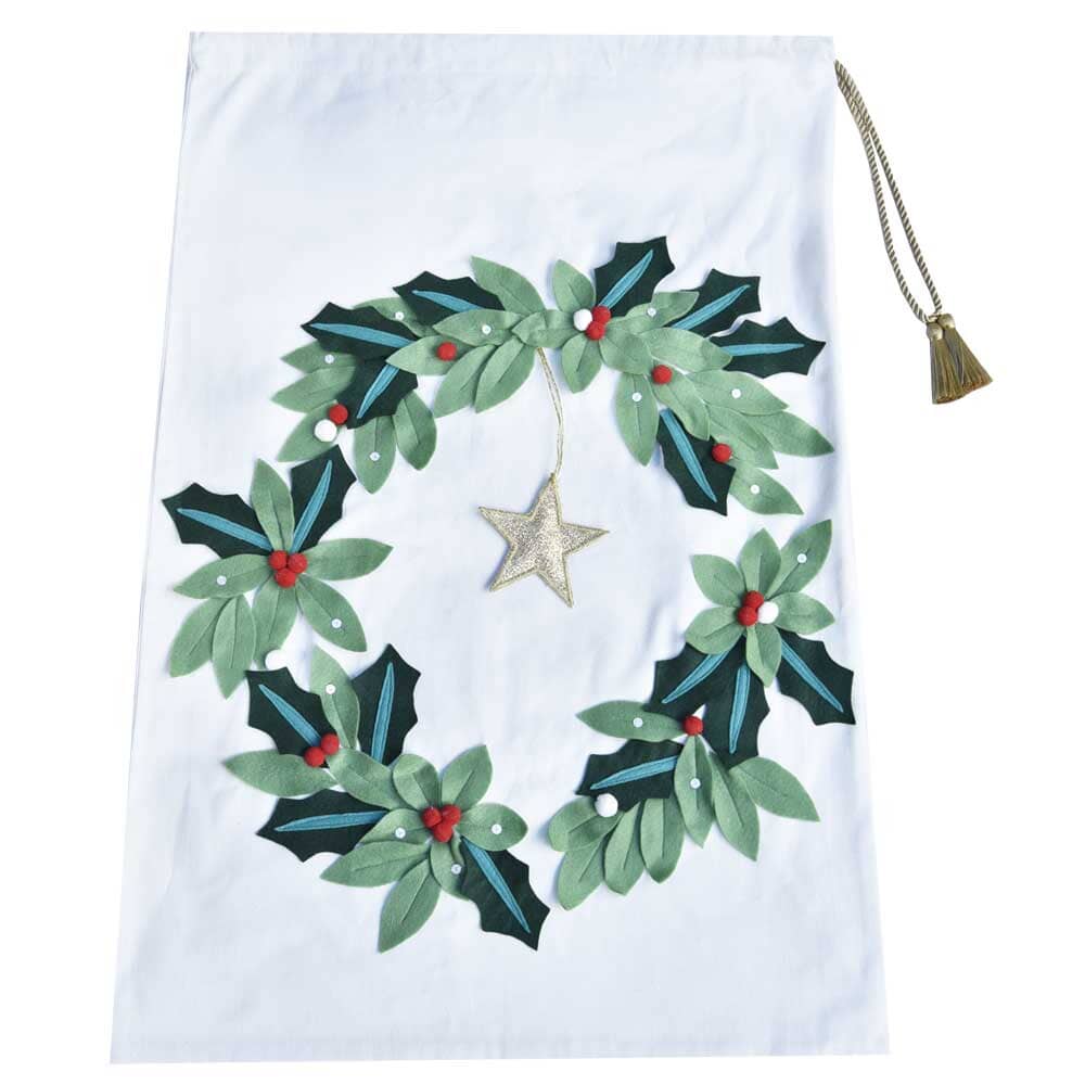 Christmas Sack | Holly Wreath Christmas Sack Powell Craft 