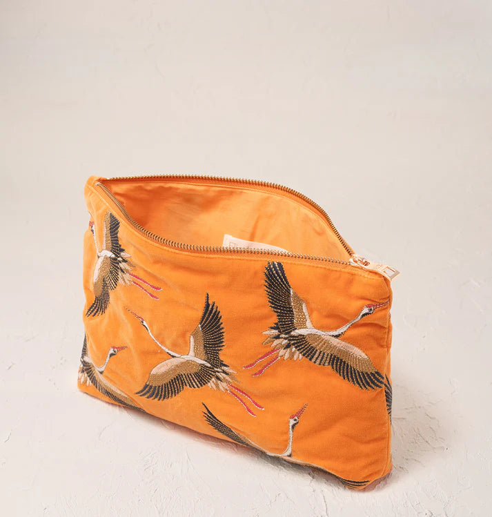 Everyday Velvet Pouch | Cranes | Orange Pouch Elizabeth Scarlett 