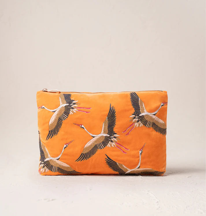 Everyday Velvet Pouch | Cranes | Orange Pouch Elizabeth Scarlett 