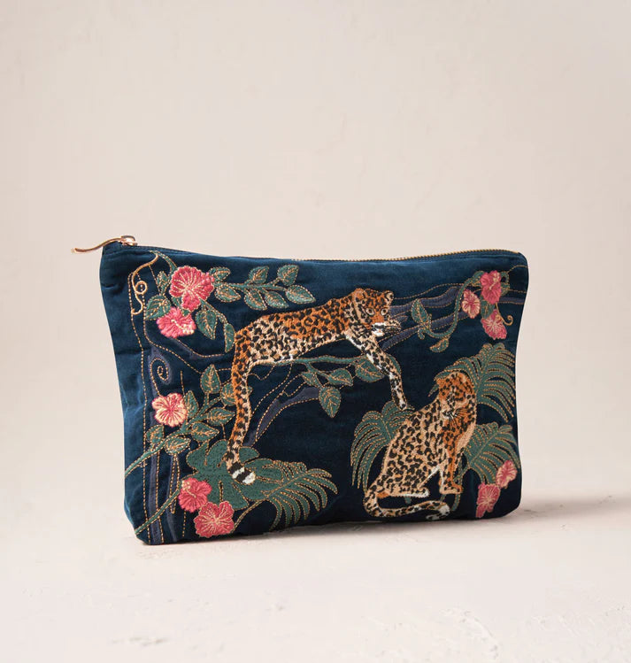 Everyday Velvet Pouch | Jungle Jaguar | Ink Blue Pouch Elizabeth Scarlett 