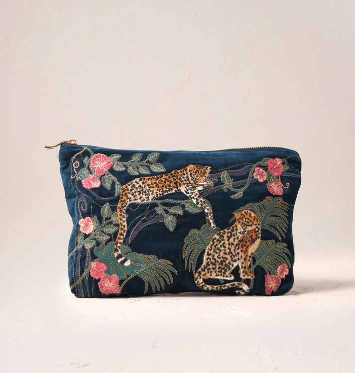 Everyday Velvet Pouch | Jungle Jaguar | Ink Blue Pouch Elizabeth Scarlett 