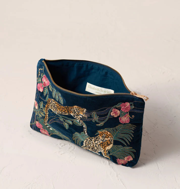 Everyday Velvet Pouch | Jungle Jaguar | Ink Blue Pouch Elizabeth Scarlett 