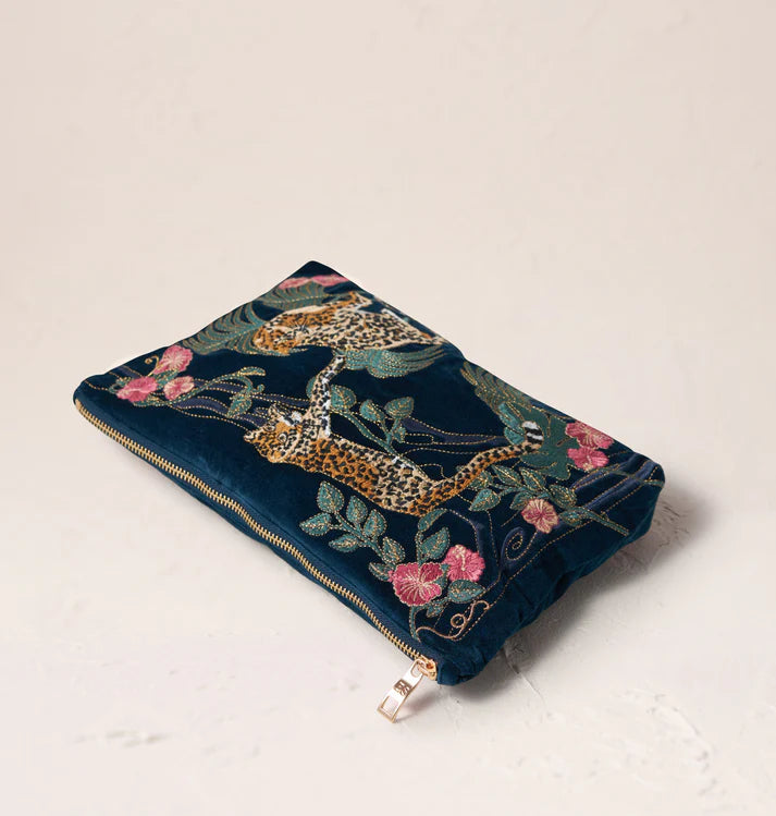 Everyday Velvet Pouch | Jungle Jaguar | Ink Blue Pouch Elizabeth Scarlett 