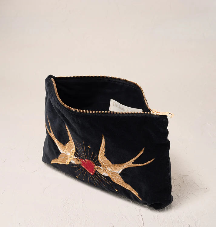 Everyday Velvet Pouch | Swallow Heart | Charcoal Pouch Elizabeth Scarlett 