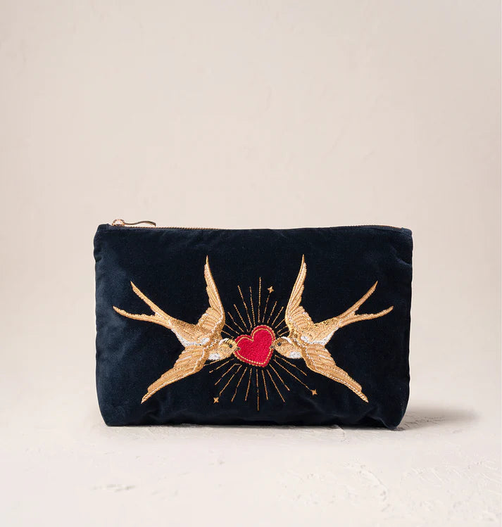 Everyday Velvet Pouch | Swallow Heart | Charcoal Pouch Elizabeth Scarlett 