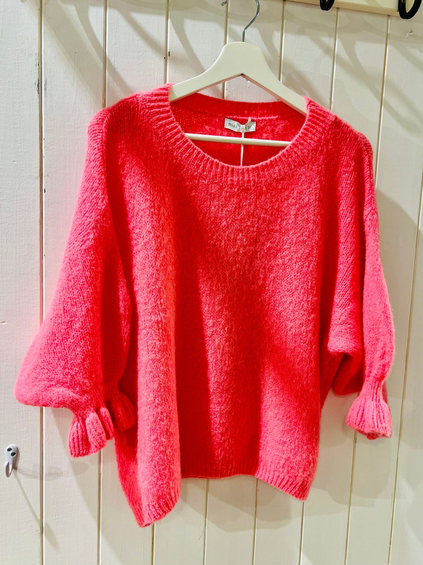 Faith | Frill Sleeve Jumper | 9 Colours Jumper Miss Sugar Hot Pink 