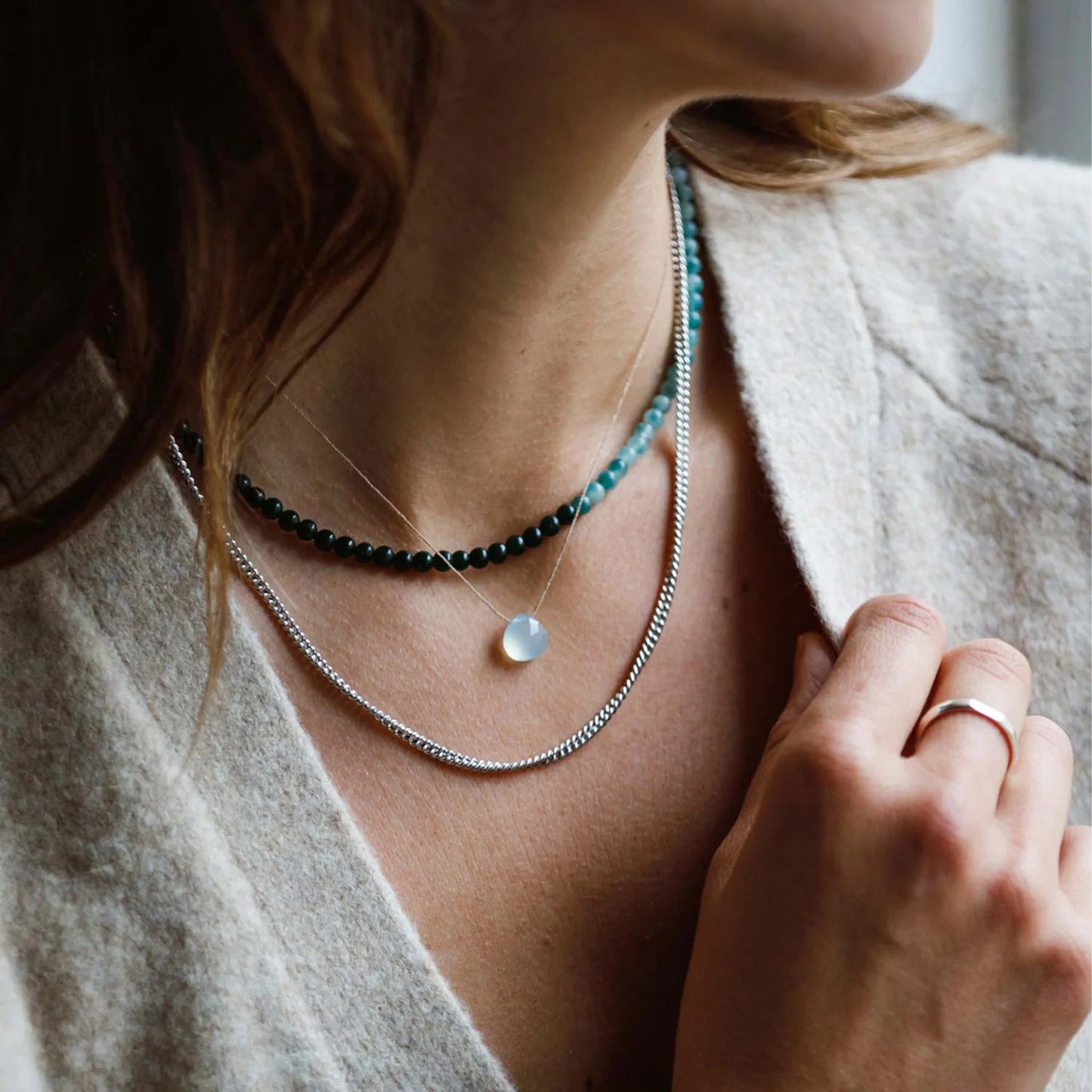 Fine Cord Necklace | Sea Glass Chalcedony Necklaces Wanderlust Life 