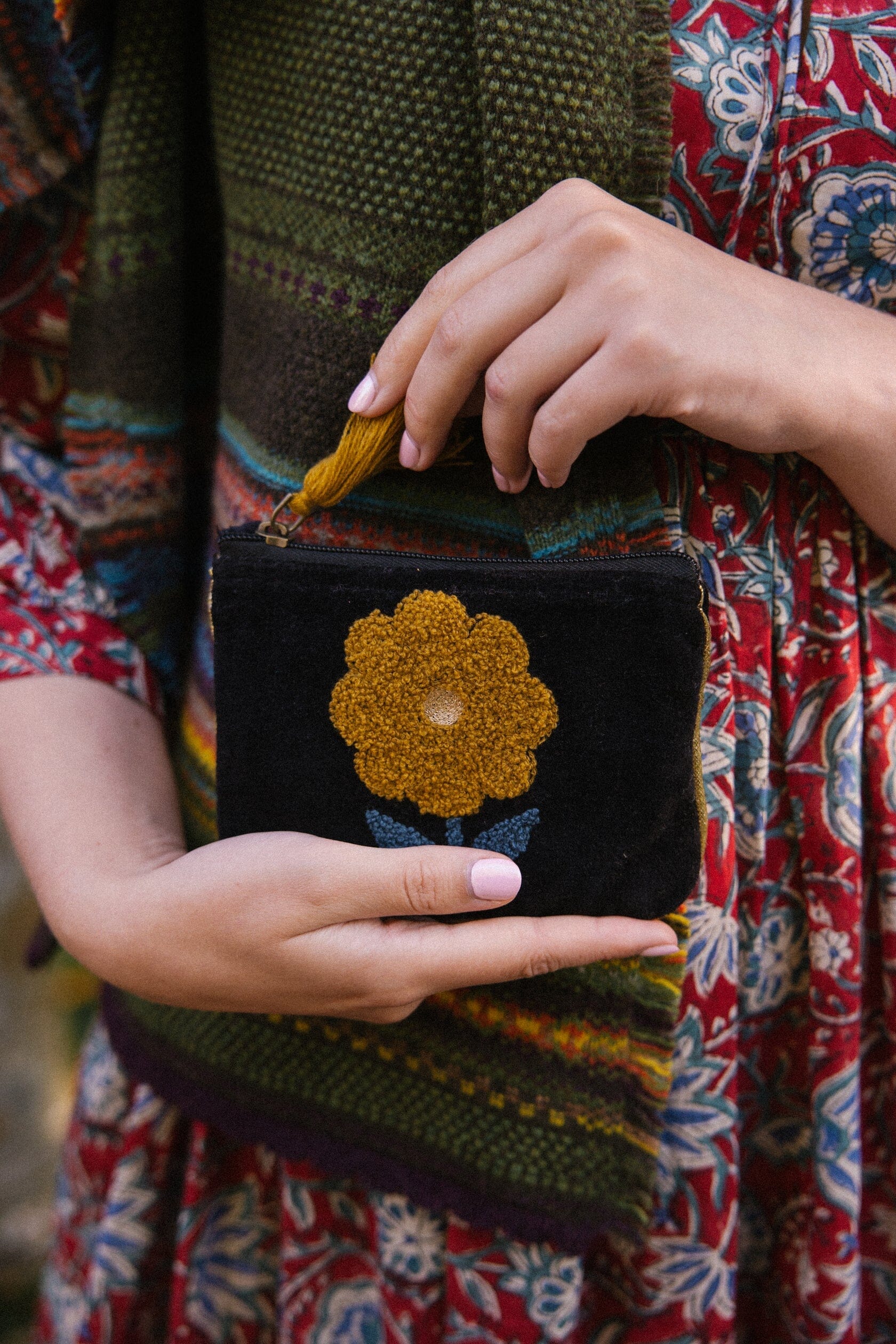 Flower Pouch | Black Pouch Pink Lemons Small 