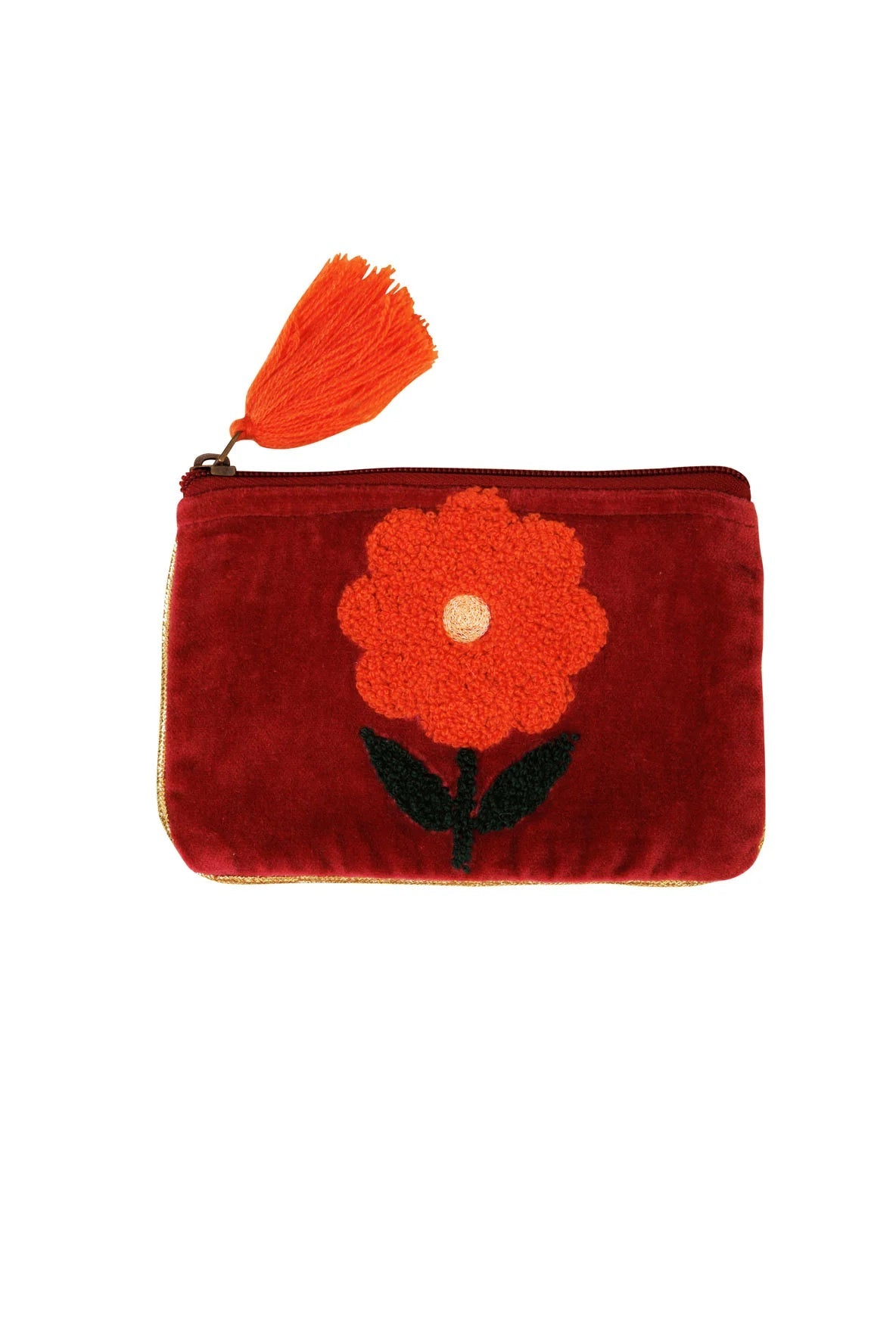 Flower Pouch | Burgundy Pouch Pink Lemons 