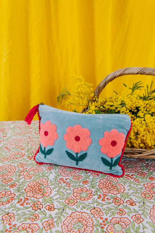 Flower Pouch | Large | Aqua Pouch Pink Lemons 