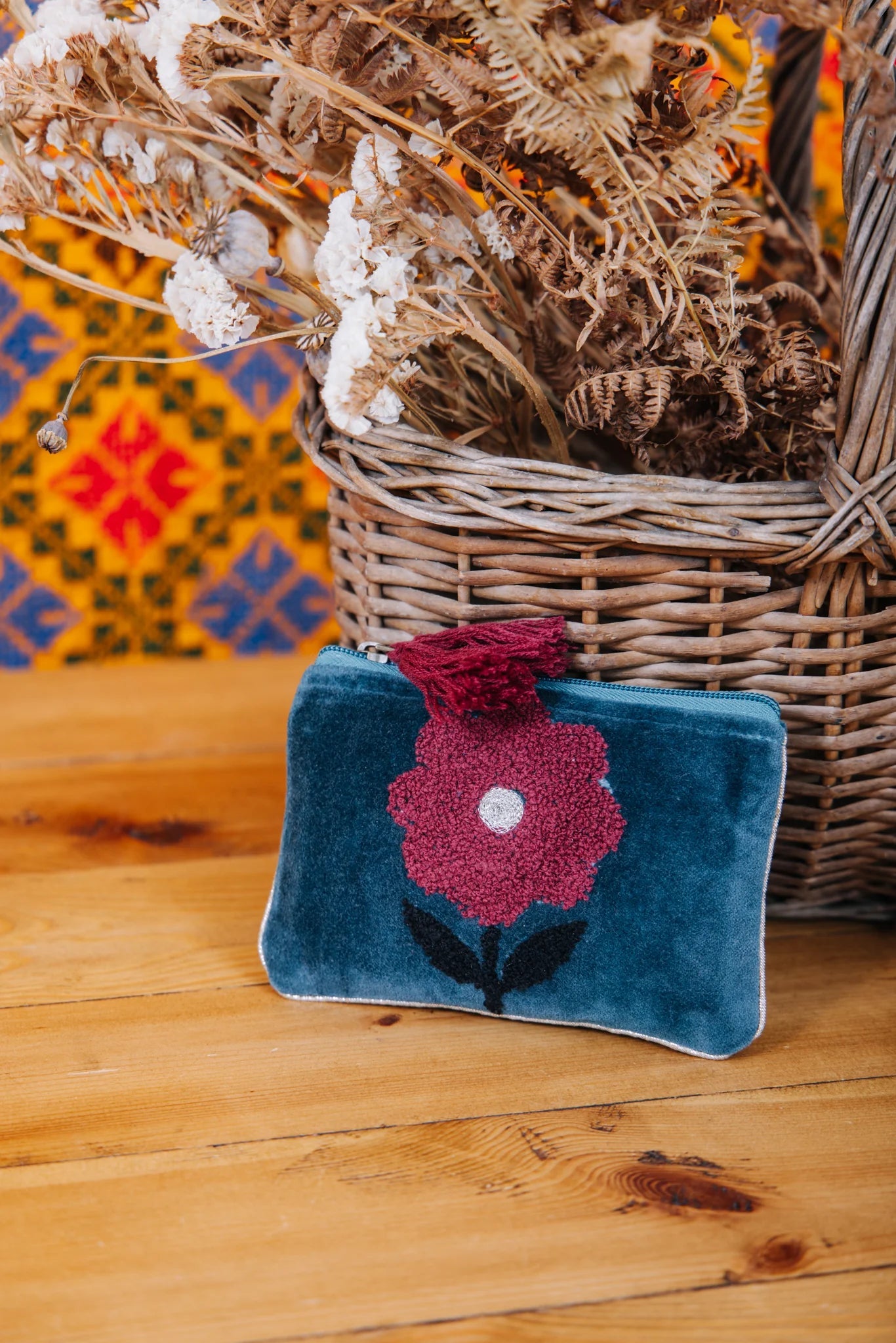 Flower Pouch | Navy Pouch Pink Lemons 