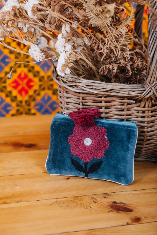 Flower Pouch | Navy Pouch Pink Lemons 