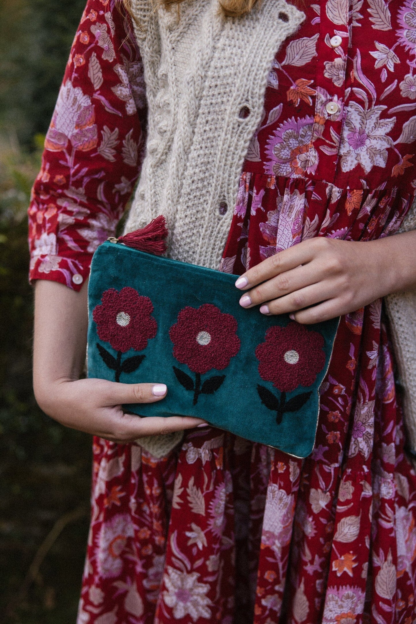 Flower Pouch | Navy Pouch Pink Lemons Large 