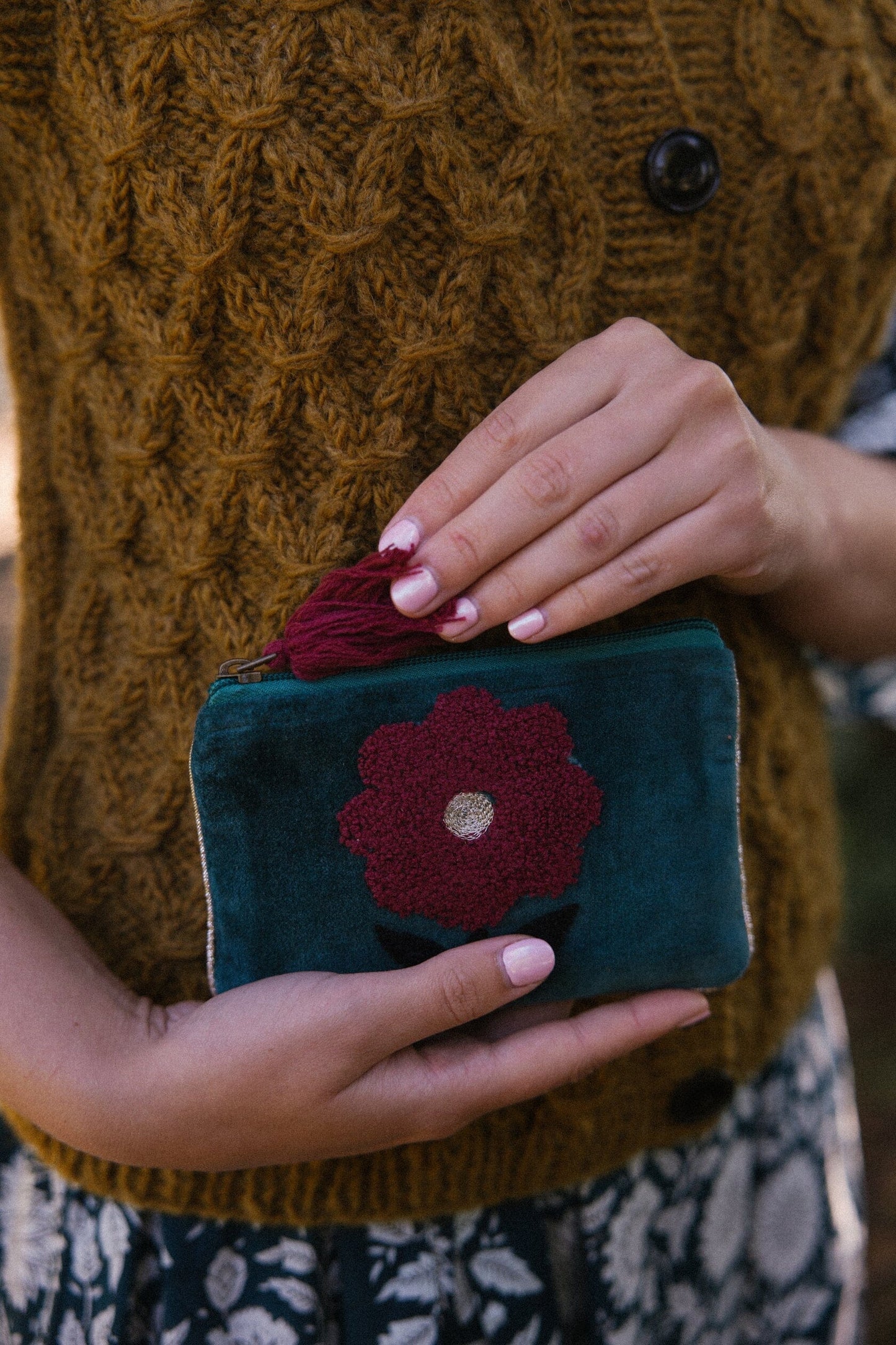 Flower Pouch | Navy Pouch Pink Lemons Small 