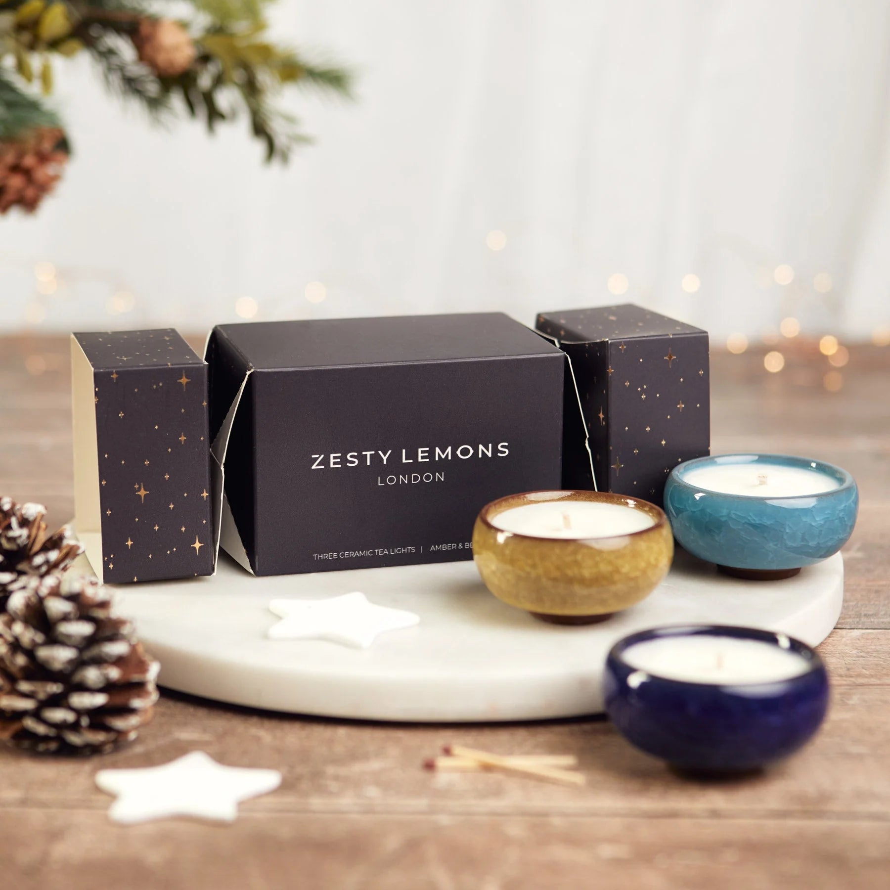 Kiln Tea Light Cracker | Starry Night Candle Zesty Lemons 