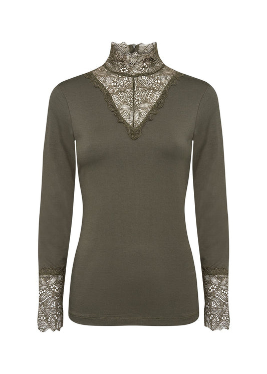 Marica Lace High Neck Top | Dark Olive Blouse Soya Concept 