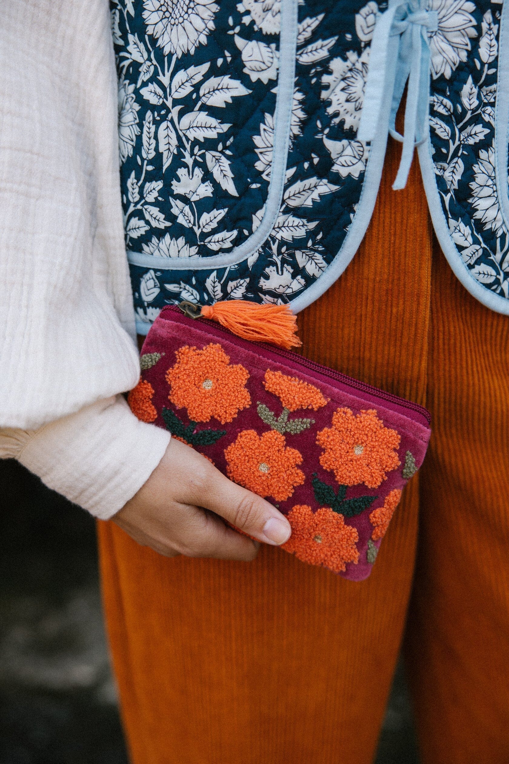 Multiflower Pouch | Burgundy Pouch Pink Lemons 