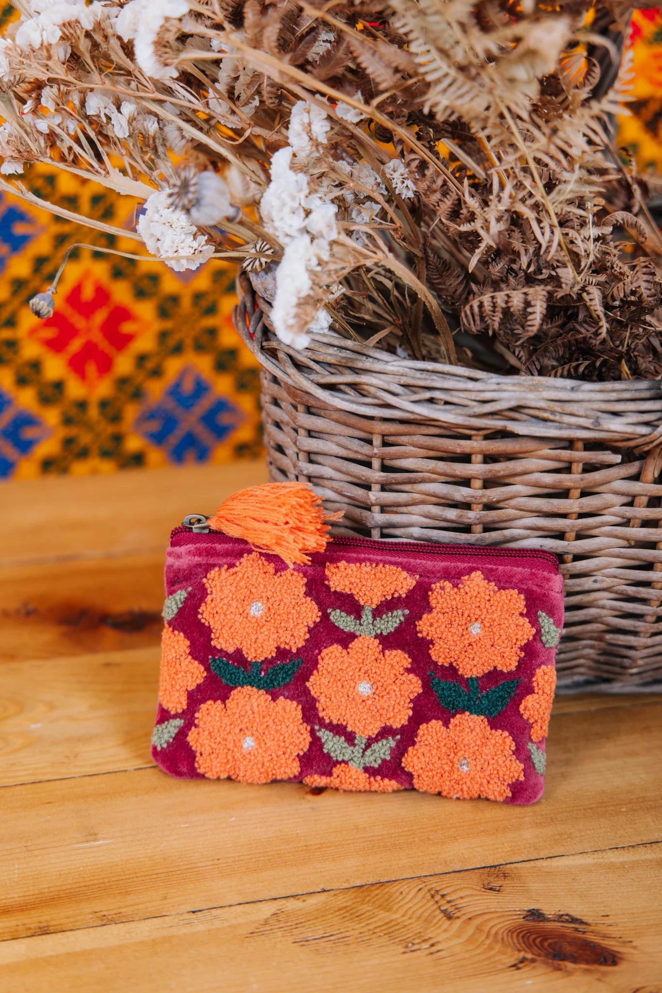 Multiflower Pouch | Burgundy Pouch Pink Lemons Small 