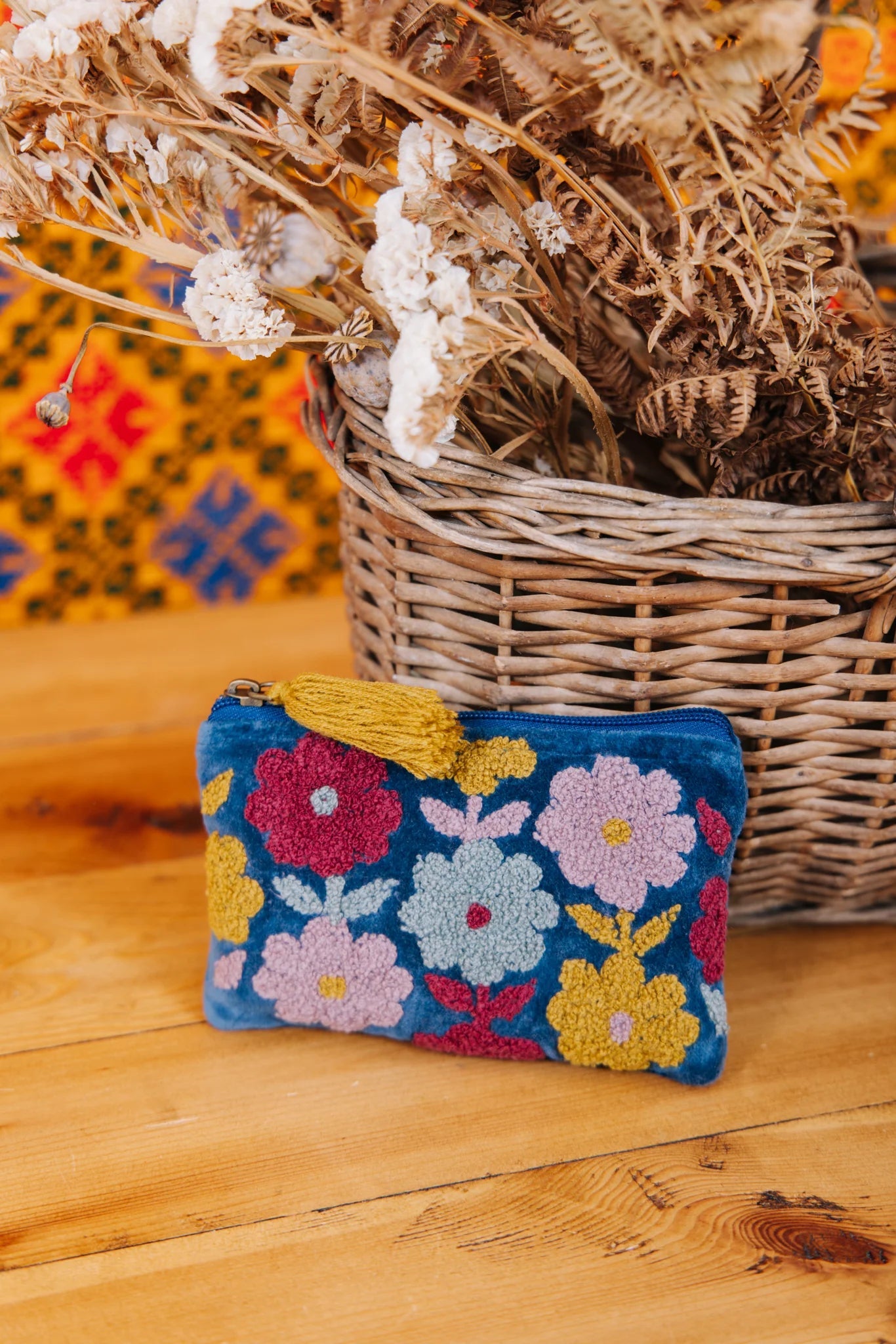 Multiflower Pouch | Navy Pouch Pink Lemons 