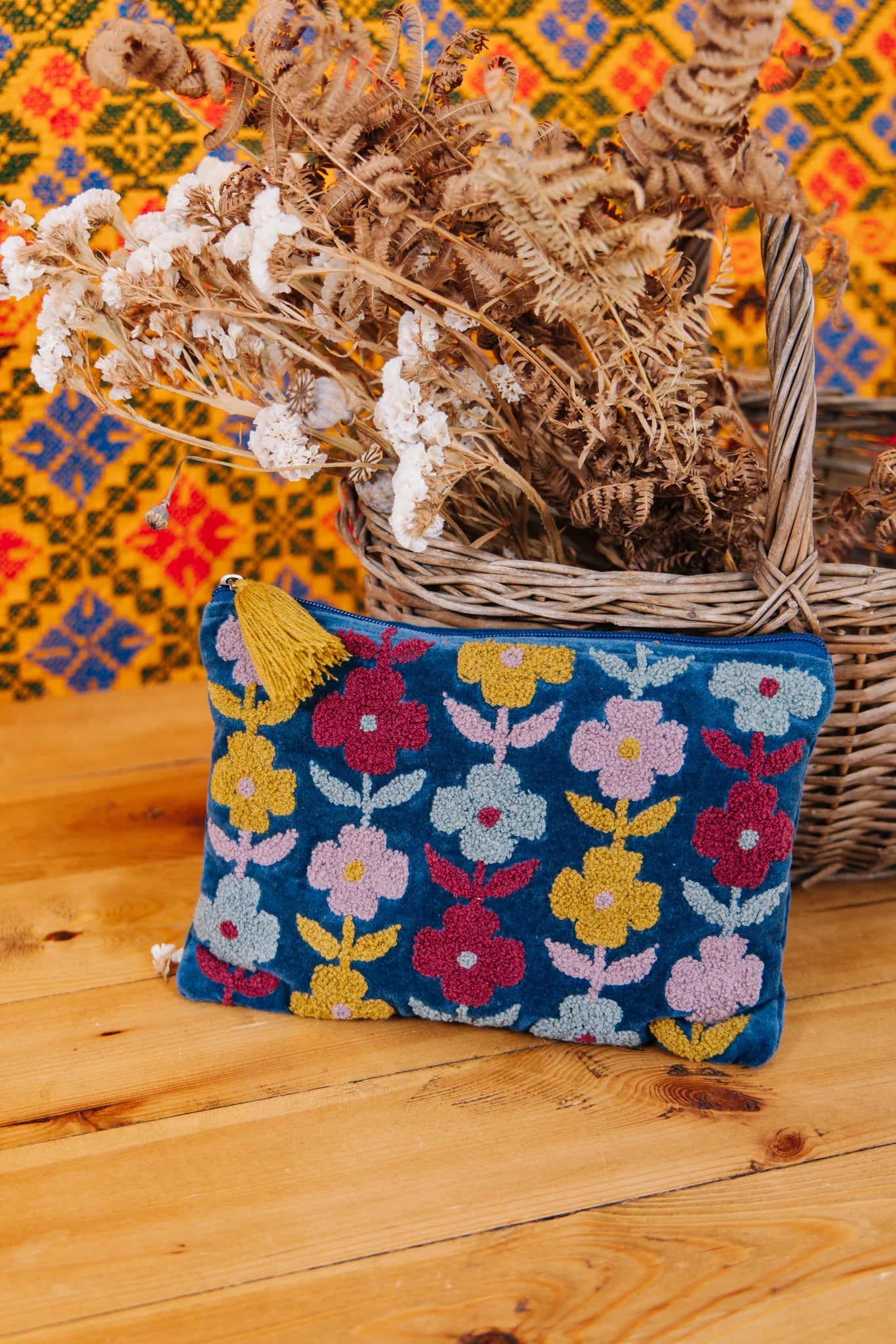 Multiflower Pouch | Navy Pouch Pink Lemons Large 