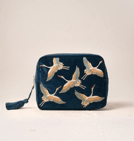 Wash Bag | Cranes | Ink Blue Wash Bag Elizabeth Scarlett 