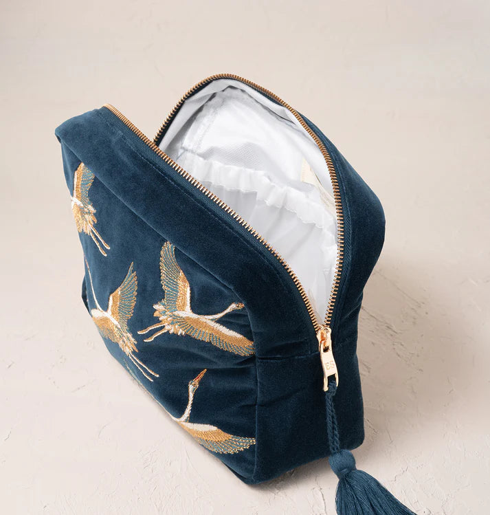 Wash Bag | Cranes | Ink Blue Wash Bag Elizabeth Scarlett 