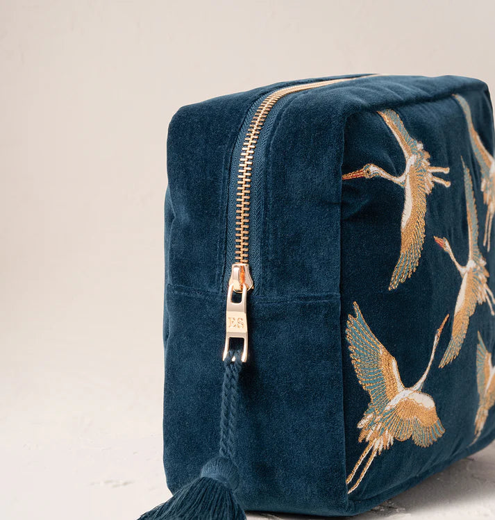 Wash Bag | Cranes | Ink Blue Wash Bag Elizabeth Scarlett 