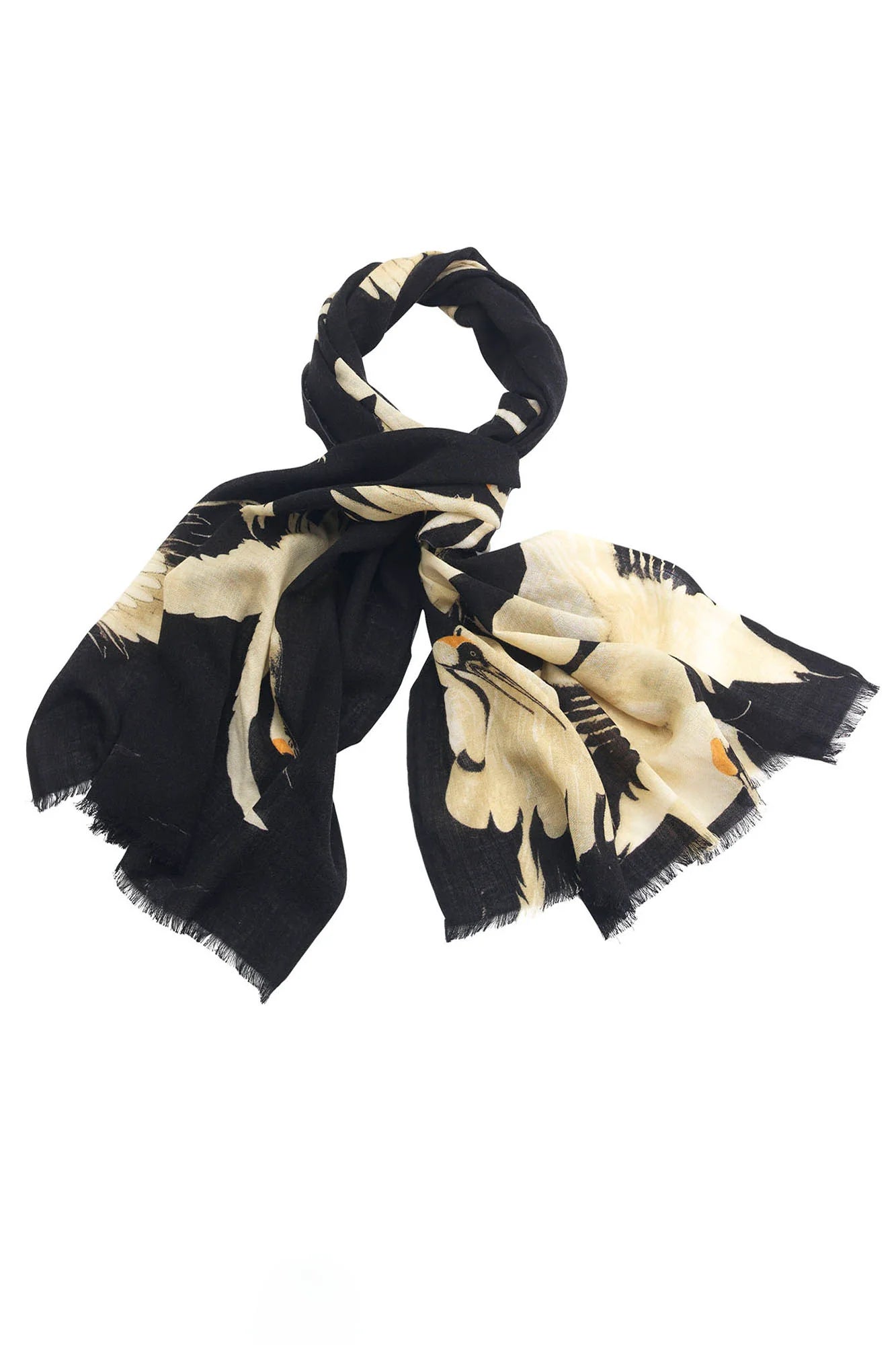 Wool Scarf | Stork | Black Scarves One Hundred Stars 