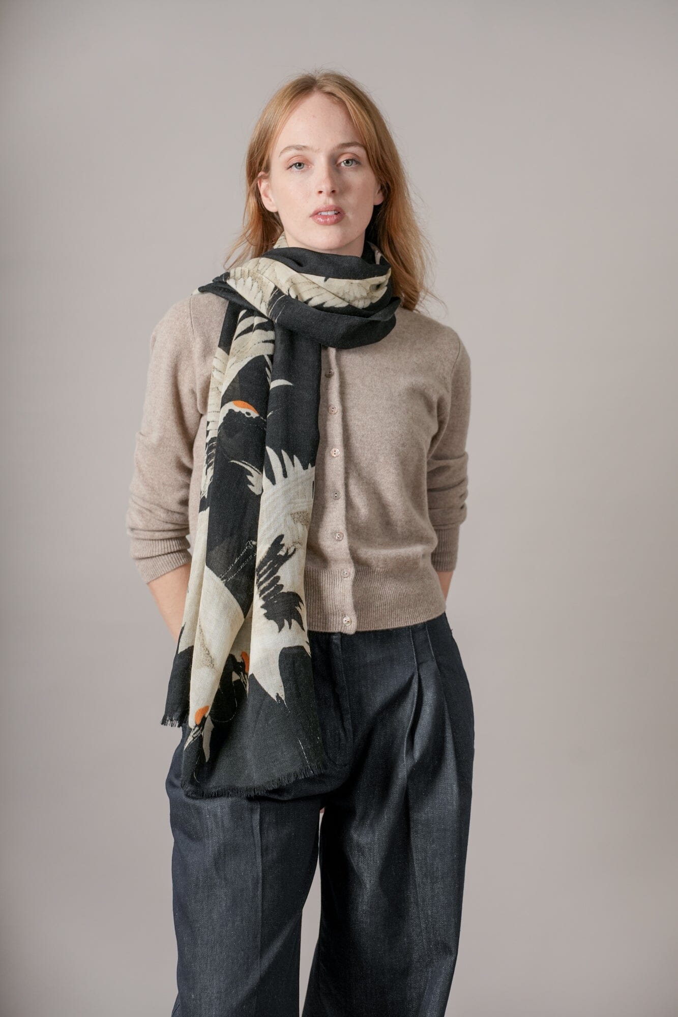 Wool Scarf | Stork | Black Scarves One Hundred Stars 