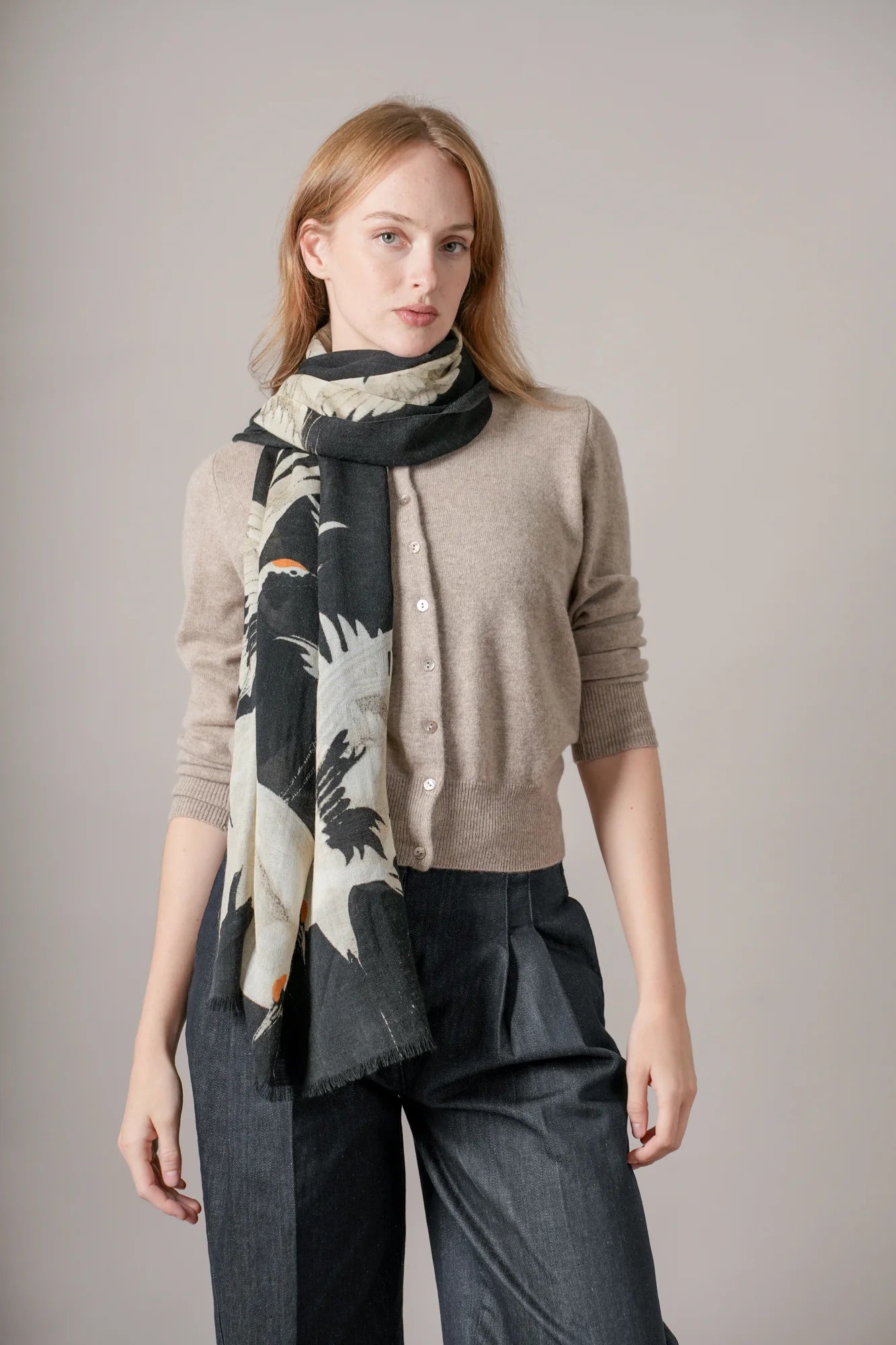 Wool Scarf | Stork | Black Scarves One Hundred Stars 